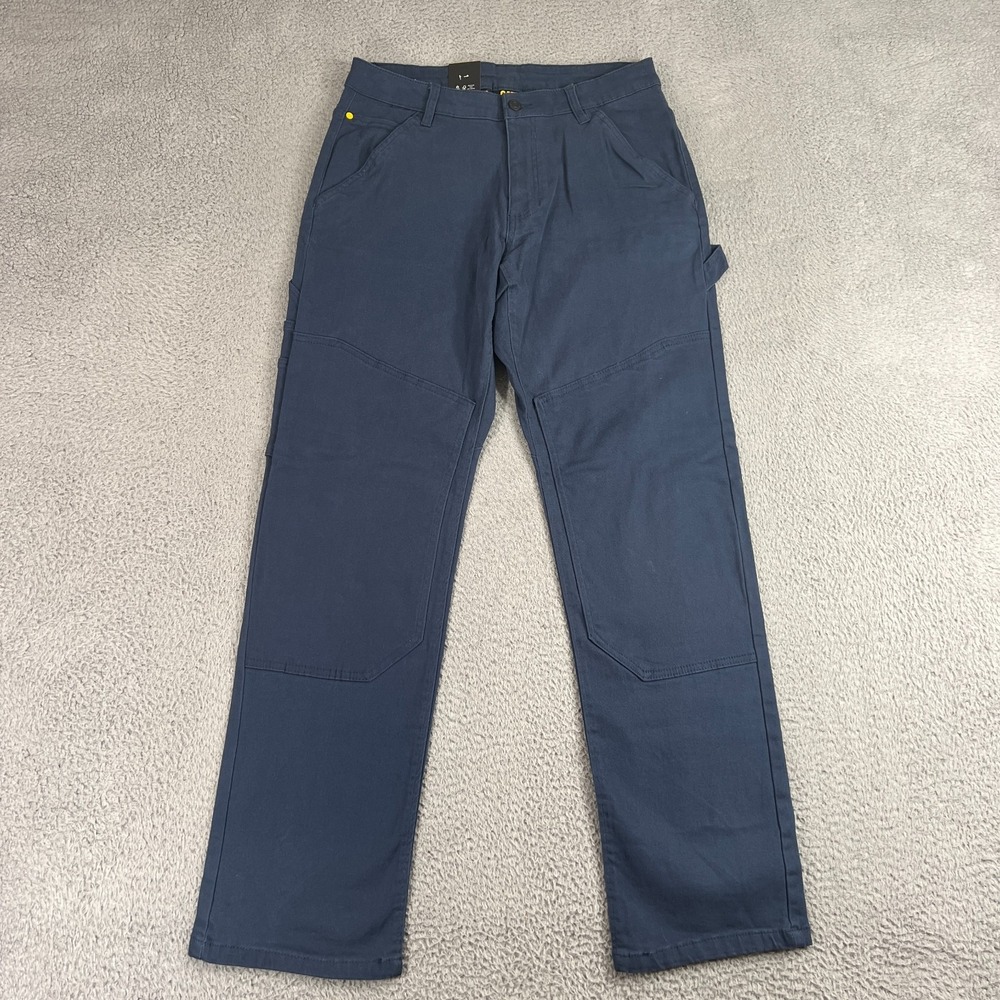 CAT Pants Mens 32x32 Blue Workwear Carpenter Straight Leg Double Knee Heavy Duty
